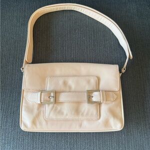 Fendi Cream Leather Shoulder Bag with Buckle Strap
